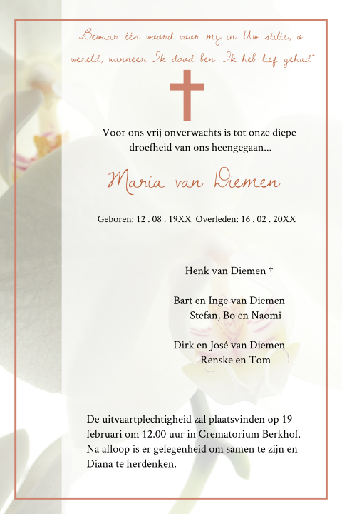 Mooie rouwbrief met orchidee