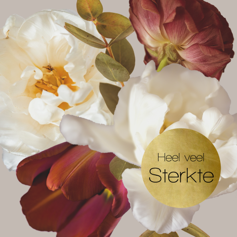 Condoleancekaart Beige boeket met goudlook cirkel