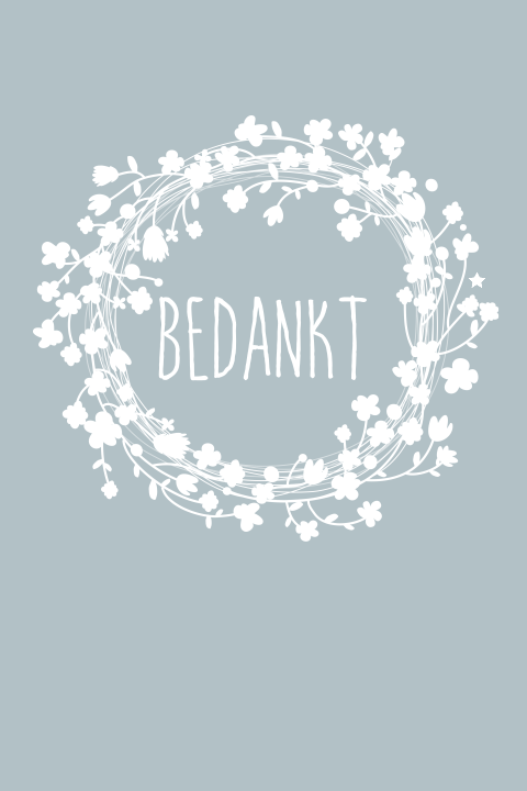 Unieke blauwe bedankkaart en bloemenkrans silhouet
