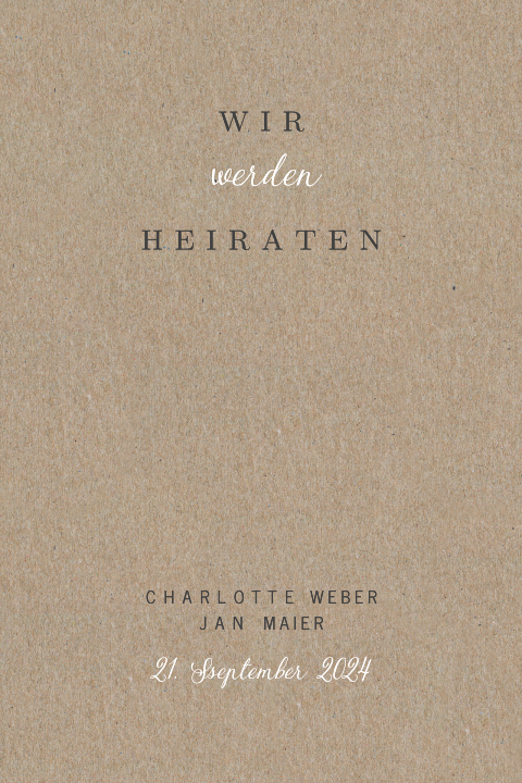 Elegante Hochzeitseinladung auf Kraftpapier