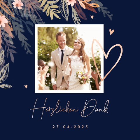 Dankeskarte zur Hochzeit mit Foto und Herzen aus Folie: "summernight"