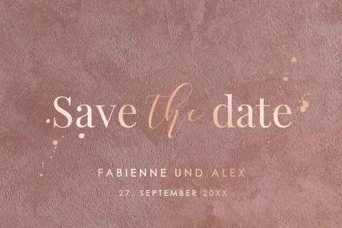Edle Save the Date Karte in Terracotta mit Foliendruck:"Mediterranean"
