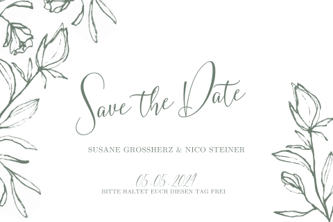 Stilvolle Save the Date Karte mit gezeichneten Pflanzen