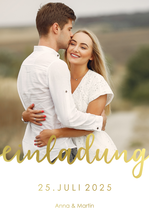 Hochzeitseinladung mit Ihrem Foto und schwungvollem Schriftzug