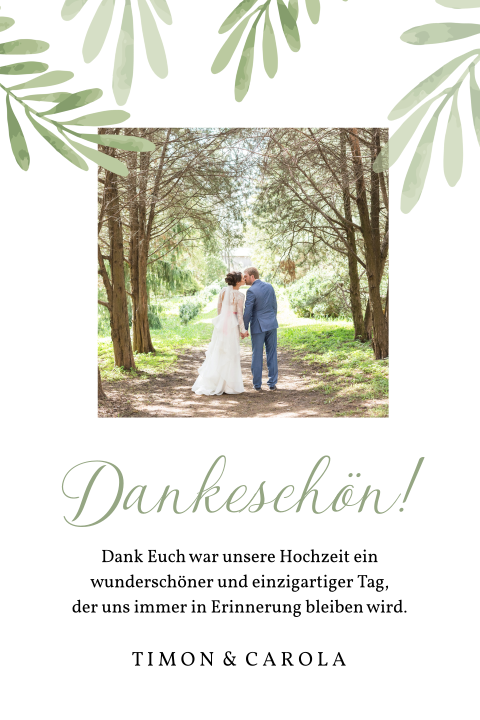 Hübsche Dankeskarte mit Zweigen und Ihrem Bild: "Olives"