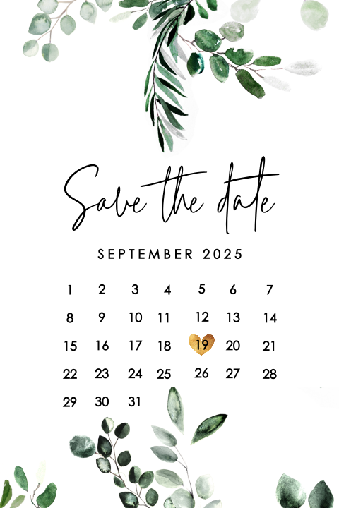 Save the Date Karte mit einem Kalenderblatt: "Eukalyptus"