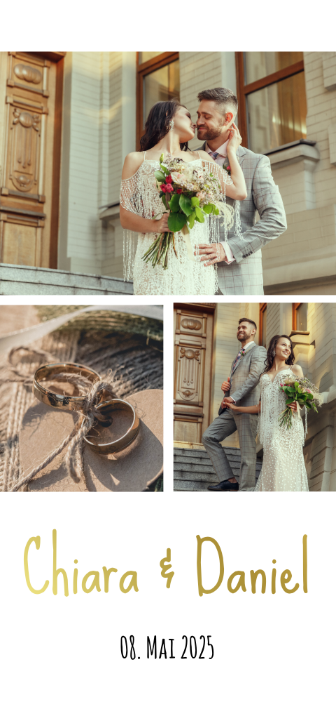 Elegante Hochzeitseinladung mit individuellen Bildern und Foliendruck