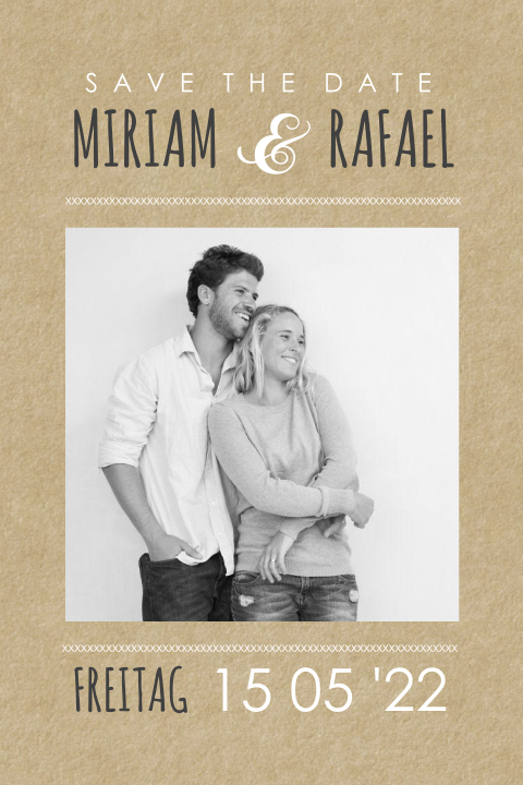 Save the Date Karte mit Ihrem Foto in Kraftpapieroptik