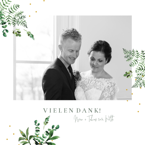 Hübsche Dankeskarte mit Farn und Ihrem Foto der Hochzeit: "Farn"
