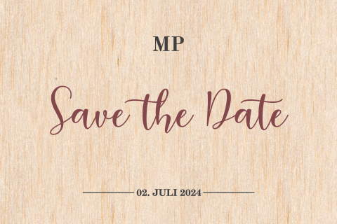 Save the Date Karte auf echtem Holz mit Ihren Initialen