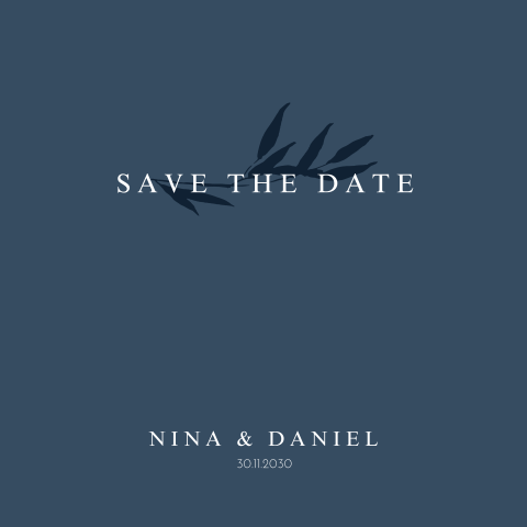 Elegante Save the Date Karte mit blauem Hintergrund: "Blue Elegance"