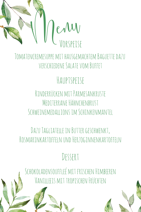Menükarte - Grüne Zweige