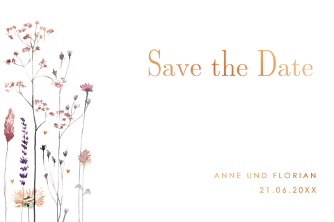 Save the Date Karte mit feinen Blumen und Foliendruck: "Wildblumen"