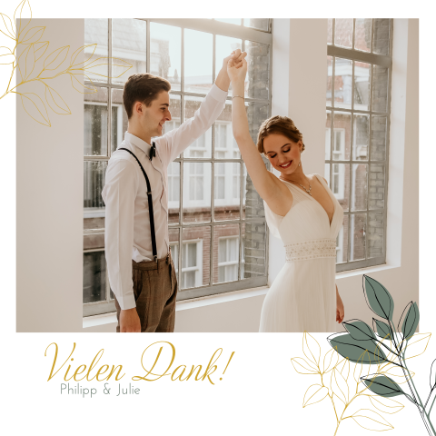 Dankeskarte mit grünen und goldenen Blättern: Golden Leaves"