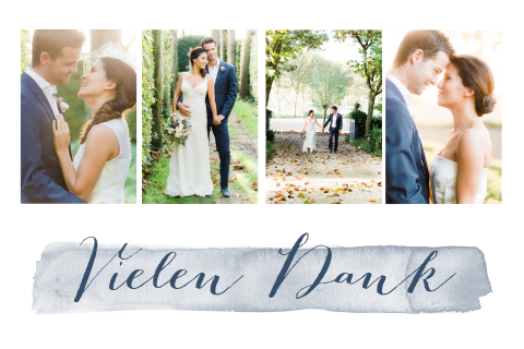 Dankeskarte zur Hochzeit mit Ihren Hochzeitsbildern und Farbakzent
