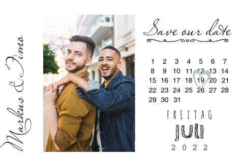 Ihre Save the Date Karte als Kalender und mit Ihrem Foto