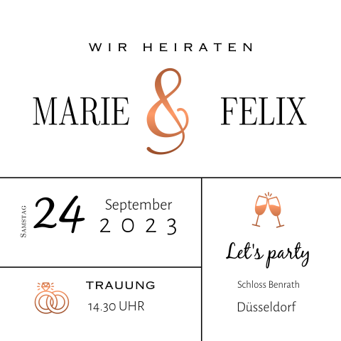 Elegante Hochzeitseinladung mit kleinen icons: "Großer Tag"