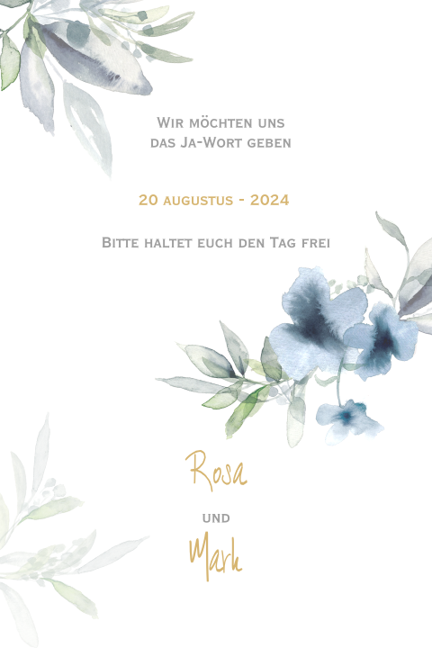 Save the Date Karte mit blauen Blüten