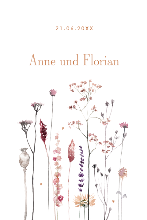 Hochzeitseinladung mit Blumen und Foliendruck: "Wildblumen"