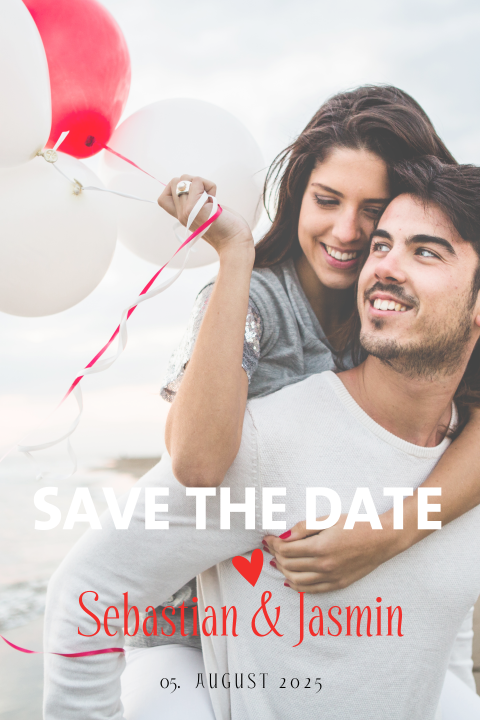 Save the date Karte mit Herzem und klarer Struktur