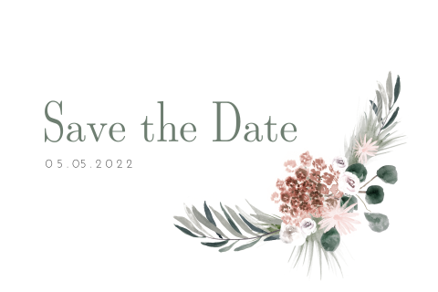 Save the Date -Karte mit grünem Pflanzengesteck: "Gardenlove"
