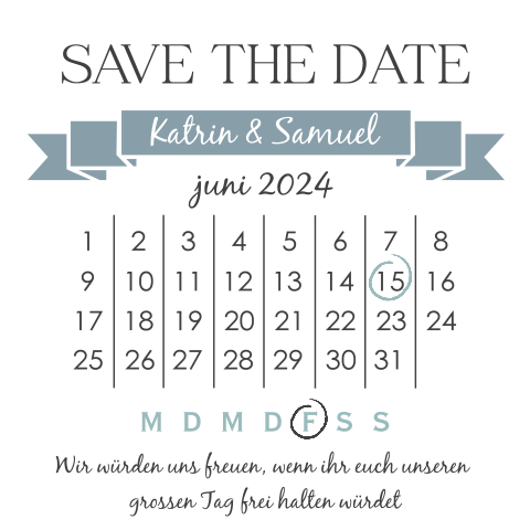 Hübsche Save the Date Karte mit Kalender und Banner