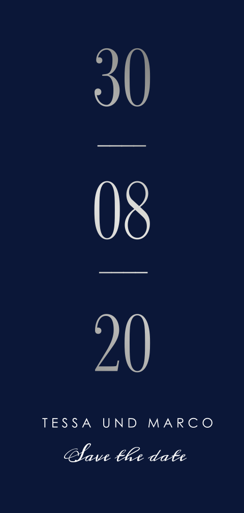 Elegante Save the Date Karte in Blau und Silber