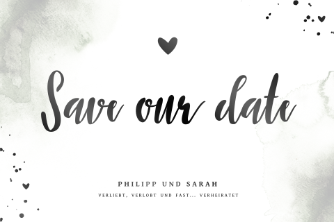 Save the Date Karte mit grünem Farbverlauf und kleinen Herzen