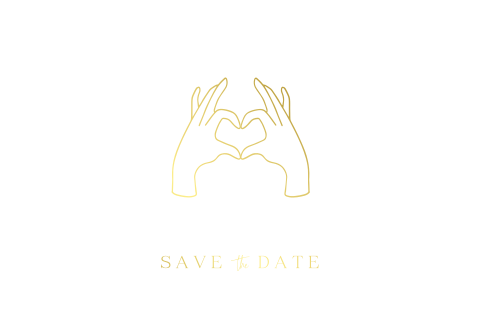 Save the Date Karte mit zwei Händen zum Herz geformt: "Hand in Hand"