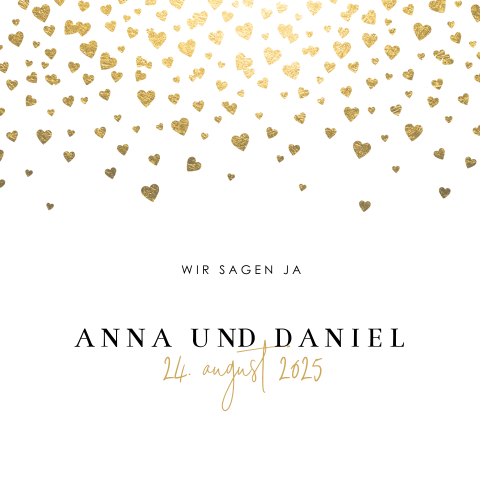 Hochzeitseinladung mit goldenen Herzen: "Gold Hearts"