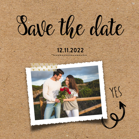 Save the Date Karte in Krfatpapieroptik und Ihrem persönlichen Foto