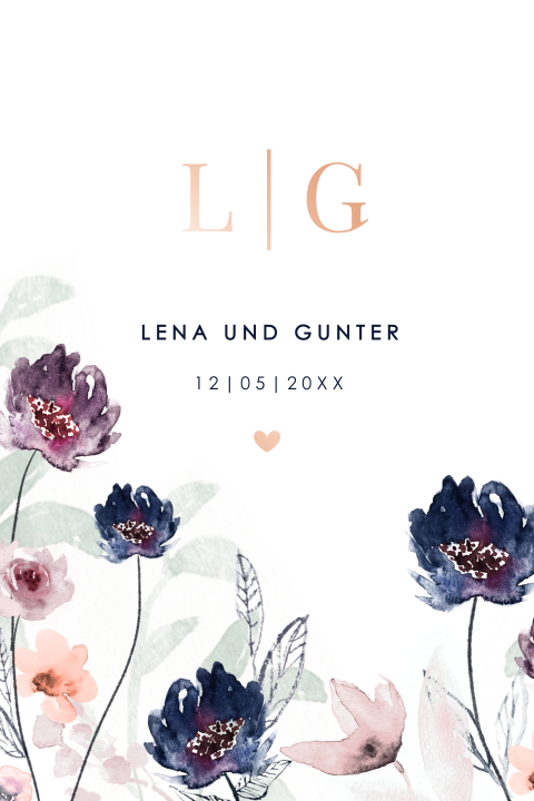 Hochzeitseinladung mit einer Blumenwiese und Foliendruck: "Floral"