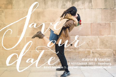 Save the Date Karte mit Ihrem Foto und stilvoller Schrift