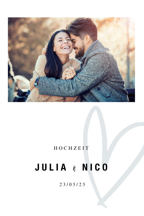 Hochzeitseinladung mit Ihrem Foto und einem dezenten Herz