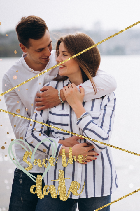 Save the Date Karte mit eleganten goldenen Streifen
