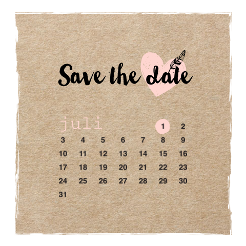 Save the Date Karte mit braunem Hintergrund und Kalenderblatt