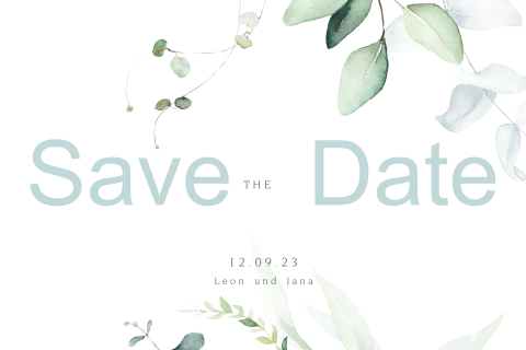 Save the Date Karte mit grünen Blättern