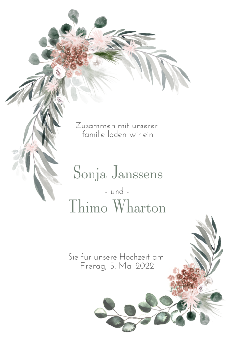 Hochzeitseinladung mit einem Rahmen aus Zweigen: "Gardenlove"
