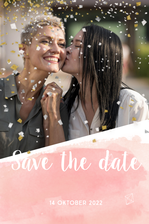 Save the Date Karte mit einem rosafarbenen Akzent und Ihrem Foto