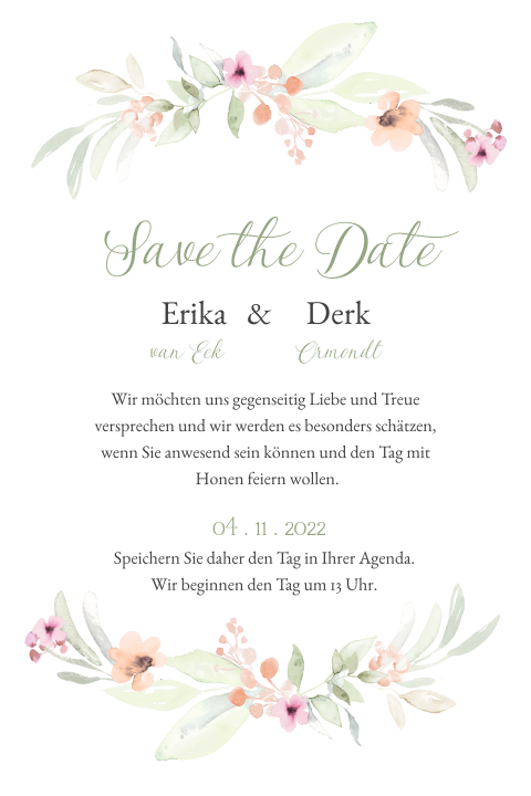 Verpsielte Save the Date mit bunten Blumen