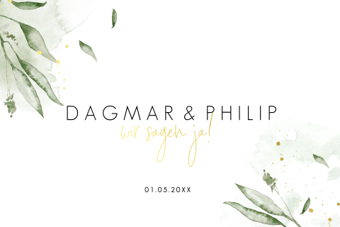 Hochzeitseinladung mit Foliendruck und Pflanzen: "greenery"