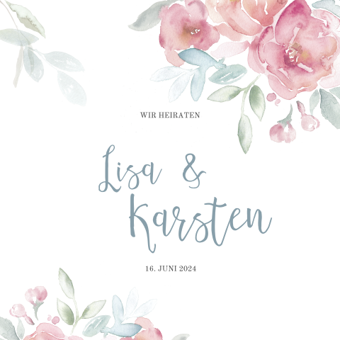 Hochzeitseinladung mit rosafarbenen Blüten