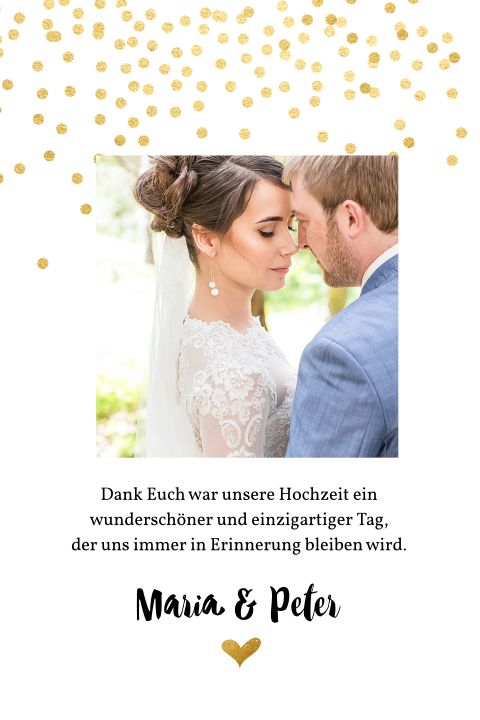 Elegante Dankeskarte mit goldenen Punkten