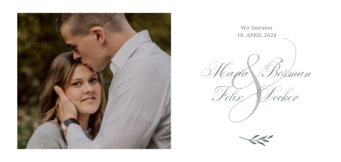Elegante Hochzeitseinladung mit Bild und ausdrucksstarker Schrift