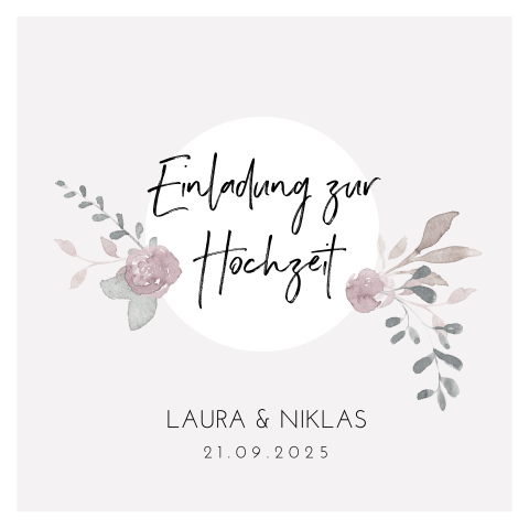 Hochzeitseinladung mit Blumen auf dezentem Hintergrund: "Boho Flowers"