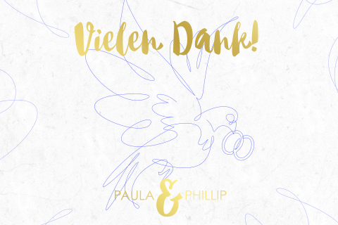 Elegante Dankeskarte mit Taube und Ringen: "Wedding Sign"