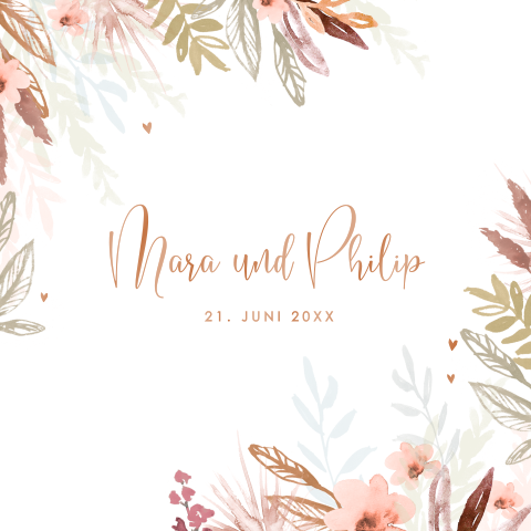 Hochzeitseinladung mit sommerlichen Blumen und Foliendruck: "fall"
