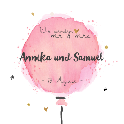 Hübsche Hochzeitseinladung mit einem aquarellierten Ballon als Motiv