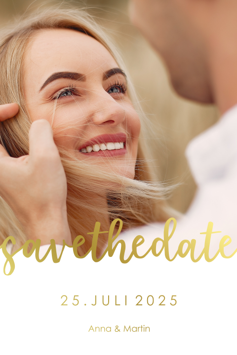 Save the Date Karte mit Ihrem Foto und geschwungener Schrift