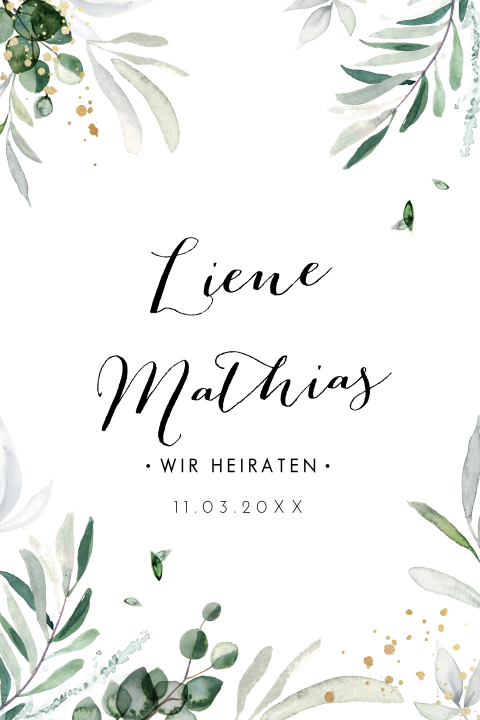 Hochzeitseinladung mit grünen Pflanzen am Rand